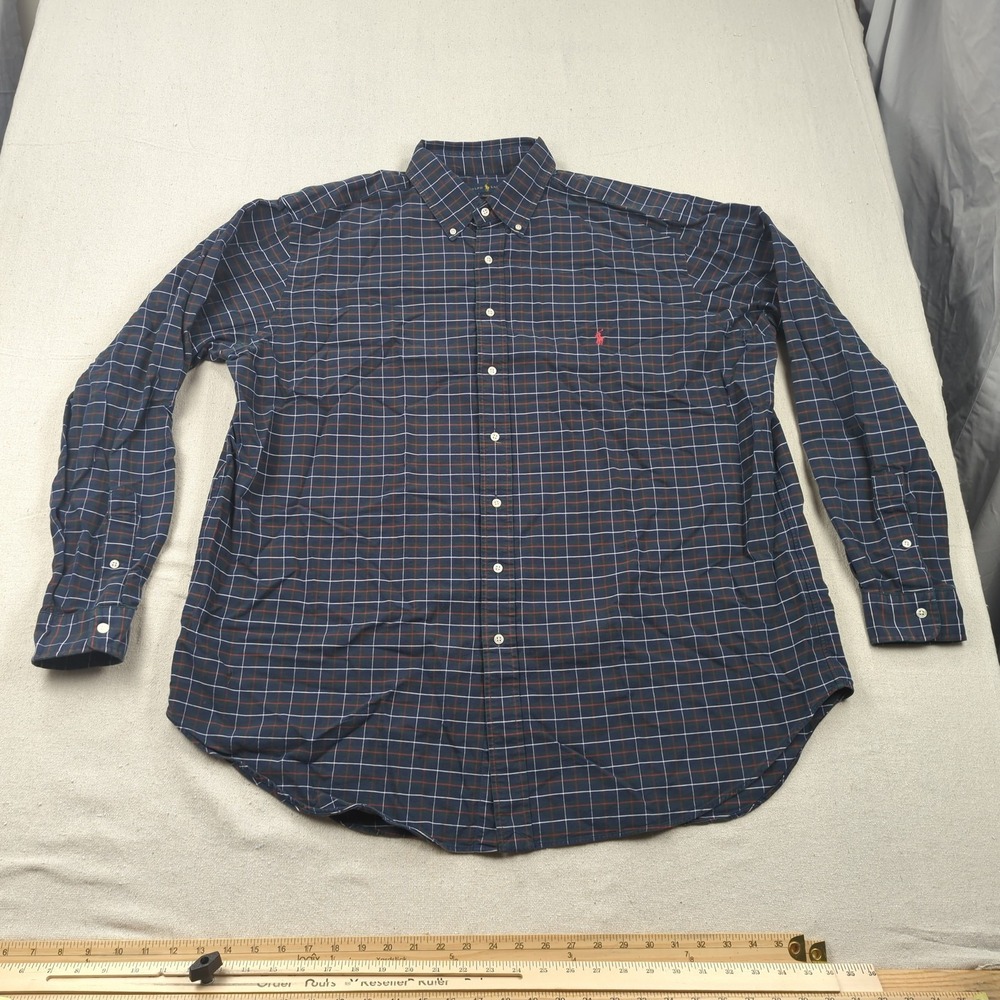 Polo Ralph Lauren Shirt Mens 2XLT Blue Red Windowpane Plaid Casual Preppy Office